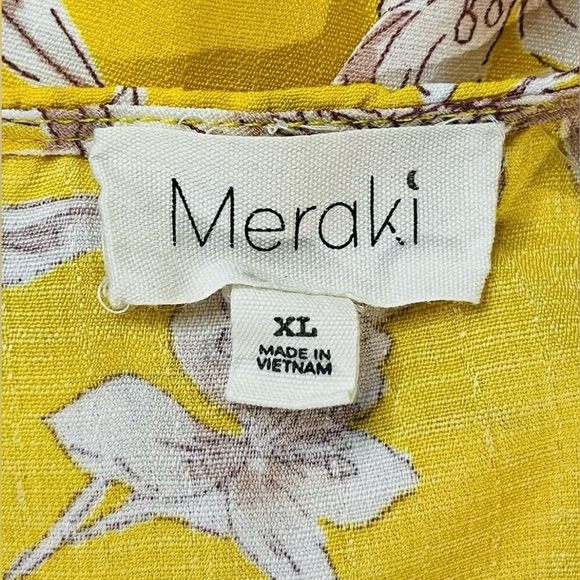 Meraki Woman's Yellow Floral V-Neck Short Sleeve Waist Tie Blouse Size XL NWT - Picture 10 of 14